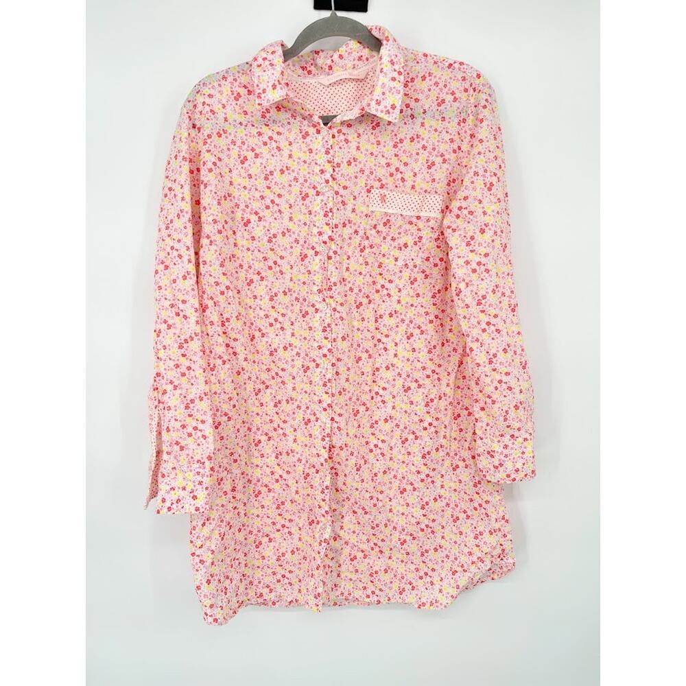 Victorias Secret Ditsy Floral Pink Night Shirt Button Down Large Country Cottage